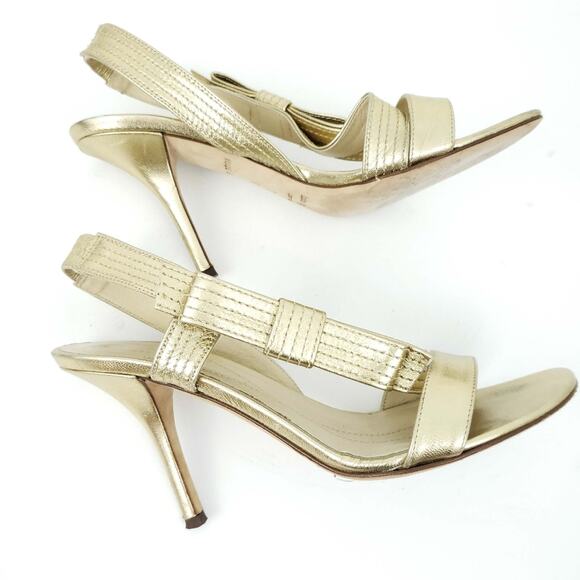 Kate Spade Gold Bow Heels Slingback Heels 7M Open Toe, Metallic, Formal, Wedding - Picture 10 of 11
